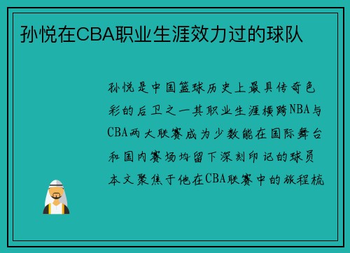 孙悦在CBA职业生涯效力过的球队