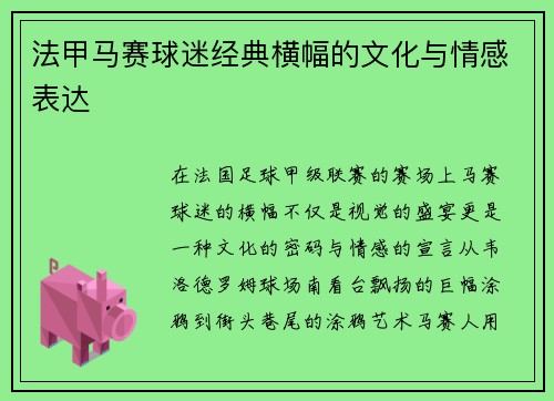 法甲马赛球迷经典横幅的文化与情感表达